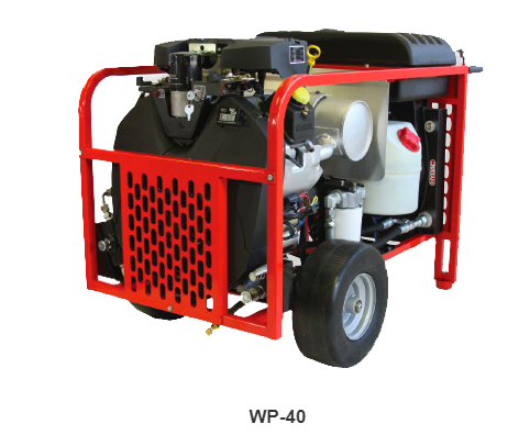 Image: Compact and efficient red small-frame gas hydraulic power pack for portable hydraulic power in tight spaces.